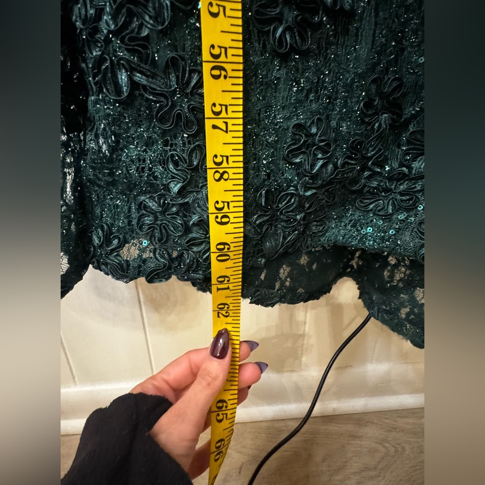 Xscape Dark Green Off-Shoulder Sequin Lace Maxi Dress - Picture 5 of 10